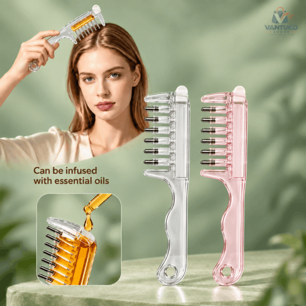 Refillable Scalp Oil Applicator Comb – 6 Roller-Ball Hair Oil & Serum Dispenser