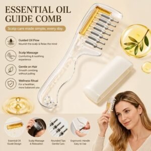 Refillable Scalp Oil Applicator Comb – 6 Roller-Ball Hair Oil & Serum Dispenser